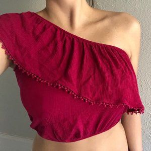 Pink/Red One Shoulder Crop Top